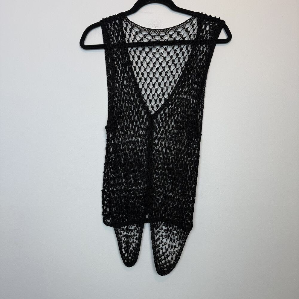 Vintage 90s black beaded crochet vest SM / MD sheer witchy whimsygoth boho